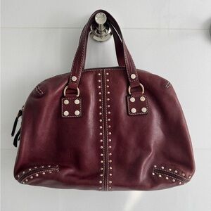 Michael Kors Studded Burgundy Leather Handbag